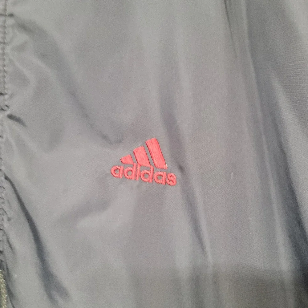 Vintage Y2K Adidas Mens Reversible Jacket Navy Blue Red Three Stripes Hood Sz L